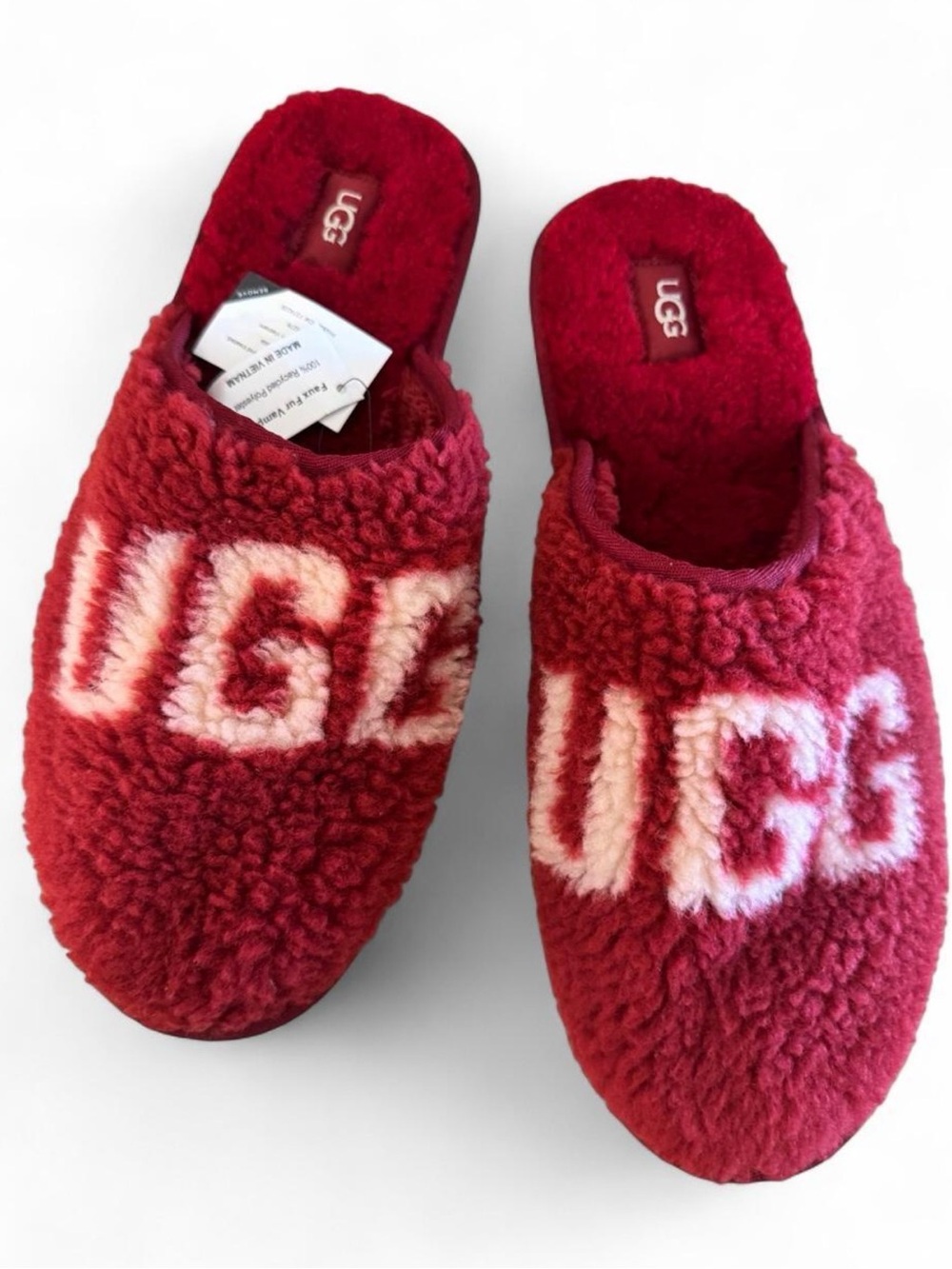 NWT UGG Men Scuff Red Wine Curly Graphic Slipper Luxury Slide - RARE DEADSTOCK!